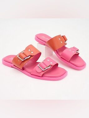 Seychelles Admire Me Pink Orange Double Buckle Sandals 7